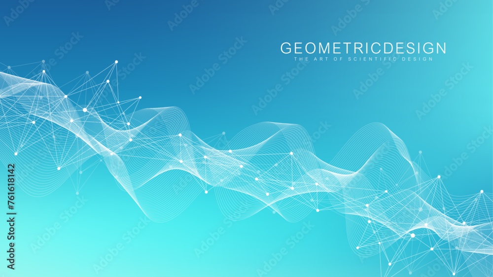 Aufkleber Abstract tech network connection dots. Digital technology and big data analysis background. White background with plexus lines. Geometric background with abstract mesh