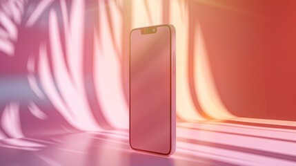 iPhone Mockup on Pastel Gradient Background with Volumetric Light and Geometric Shapes - obrazy, fototapety, plakaty