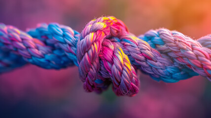 Close-up of a colorful knotted rope - obrazy, fototapety, plakaty