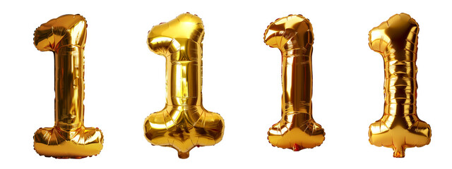 Gold foil balloon number 1, different styles, transparent png background