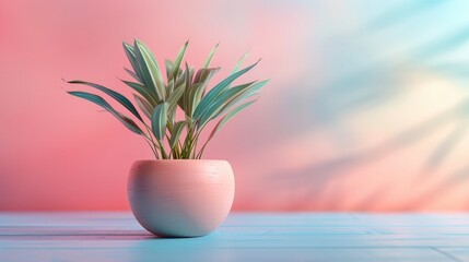 Elegant Potted Plant in Pastel Pink and Blue: A Serene Icon for Business and Interior