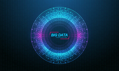 Big Data Visualization Logo Template concept. Ideas Design Element For Internet Technology. Quantum Computing Technology. Artificial Intelligence. Blockchain technology. Futuristic vector