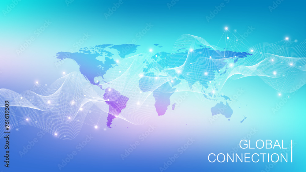 Aufkleber Global network connection banner design template. Header social network communication in the global business concept. Big data visualization. Internet technology