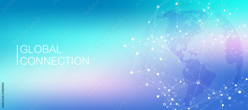 Aufkleber Global network connection banner design template. Header social network communication in the global business concept. Big data visualization. Internet technology