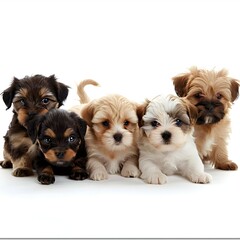 A group of cute puppies of different breeds