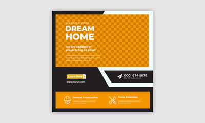 Home sale banner. Real estate social media post design. Marketing social media banner design. Instagram post template.	