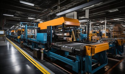 Large Machine Operating Amongst Many Machines in Factory - obrazy, fototapety, plakaty