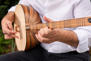 Hand detail of a virtuoso playing tambur.