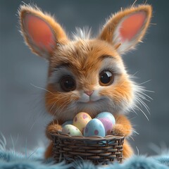 Warm and inviting Easter Bunny with eggs in 3D.