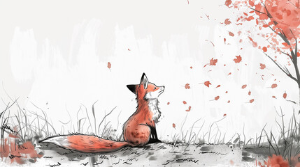Cute red fox painting