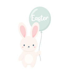 Obraz na płótnie Canvas Сute Easter bunny holding balloon, isolated on a white background. Flat vector illustration