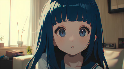 anime cute adorable little girl in high school uniform