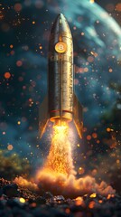 Bitcoin and cryptocurrency investing concept. Bitcoin rocket