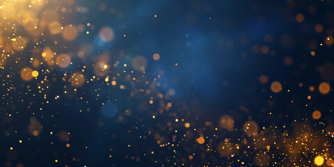 Abstract Image with gold particles on dark blue Background, bokeh - Generative AI - obrazy, fototapety, plakaty