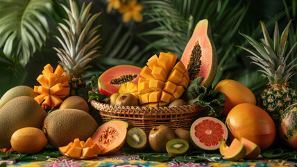 Assortment of tropical fruits on a table