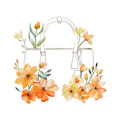 Vector floral illustration of a bag with orange flowers around. Modern fashion illustration art. Spring poster, bag shop, women accessories 