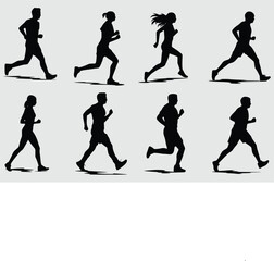 Run. Running men and women, Run. Set of silhouettes of running men and women. Active people, Group of men and women runners,Run, runner, sport,