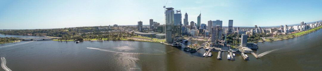 Fototapeta na wymiar Aerial view of Perth Cityscape and Swan River, Australia