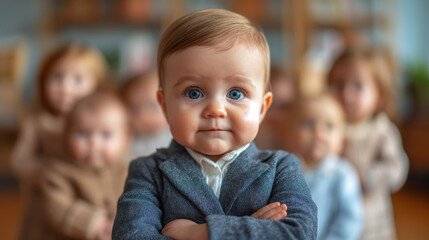 adorable business baby standing with arms crossed - 761624965