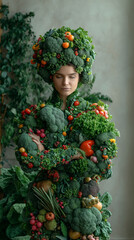 beautiful vegetable woman standing with arms folded - 761625105