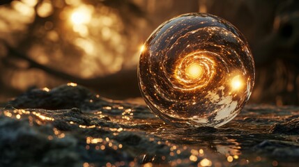 A mesmerizing D commercial shot of a swirling galaxy in a crystal ball     AI generated illustration