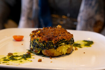 Braga-style codfish (Bacalhau a Braga). Gourmet version of a typical northern Portuguese dish