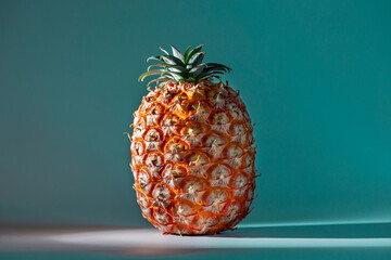 Pineapple on a blue background. The concept of healthy eating. Azores Pineapple (Ananas) fruit Concept.