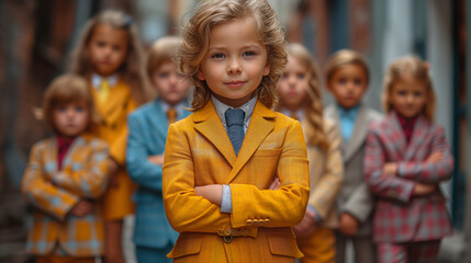 young group of business children dressed in colorful suits - 761625705