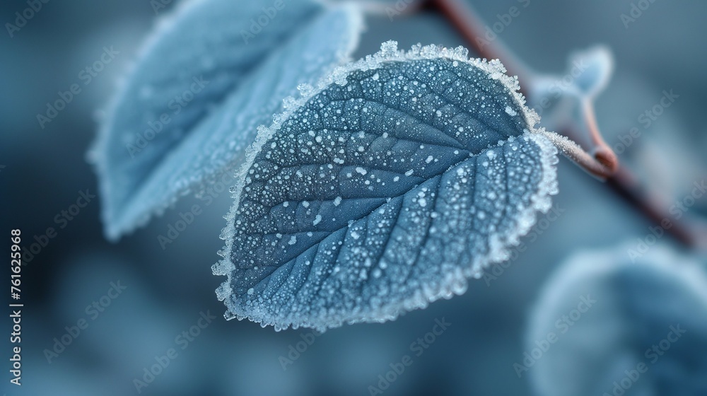 Poster Icy Elegance: Frost on Aspen Leaf, generative ai