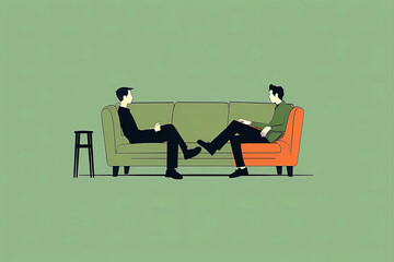 A man lying on the couch talking to his psychologist therapist