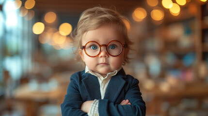 cute little baby boss wearing glasses with arms crossed - 761625966