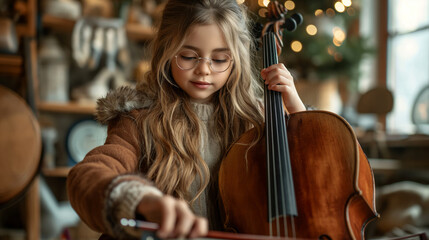 closeup of talented girl learning to play the cello - 761626100