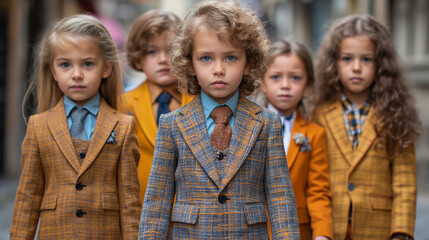 close up of young children business people wearing colorful suits - 761626136