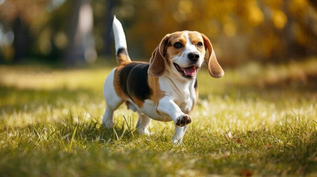 A playful Beagle with a wagging tail exuding friendliness and playfulness     AI generated illustration