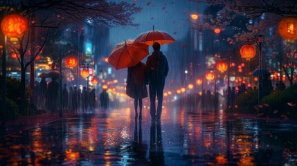Romantic Rainy Day Stroll, generative ai