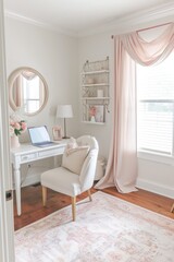 Fototapeta na wymiar A quaint home office nook with pastel-colored decor AI generated illustration