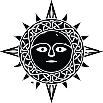 Tribal Sun Compass with Celtic Circle or Ring Knot Pattern