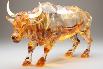 Glass Bull Sculpture With Horns
