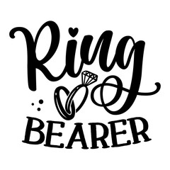 Ring Bearer - Black hand lettered quote with diamond ring for greeting card, gift tag, label, wedding sets. Groom and bride design. Wedding day party. 