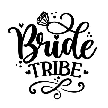 Bride to be - Black hand lettered quote with diamond ring for greeting card, gift tag, label, wedding sets. Groom and bride design. Bachelorette party. Best Bride text with diamond ring.