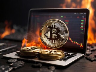laptop and money Bitcoin