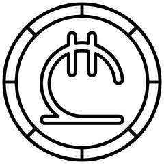 The currency icon is blue and has black lines, solid black