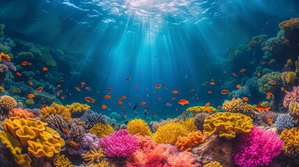 Fototapeta na wymiar Vibrant Underwater Coral Reef Ecosystem, generative ai