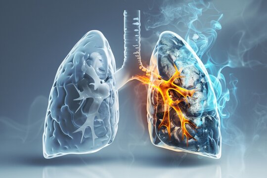 Comparison image of healthy lungs beside smokers lungs highlighting the stark differences