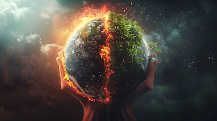 Planet Earth burning, the end of the world, global warming, climate change concept, wallpaper, banner, background - obrazy, fototapety, plakaty