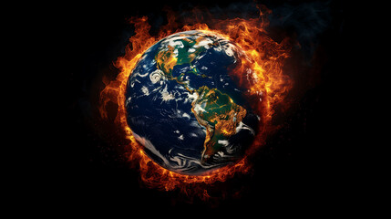 Fototapeta premium Planet Earth burning, the end of the world, global warming, climate change concept, wallpaper, banner, background
