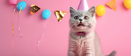 Curious Cat Celebrating with Birthday Theme