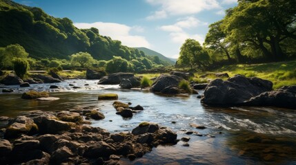 Fototapeta na wymiar Peaceful river and rocks in scenic view