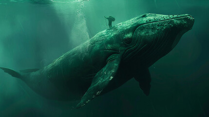 
nadadores, grandes como uma baleia azul, realistas, corpo verde - obrazy, fototapety, plakaty