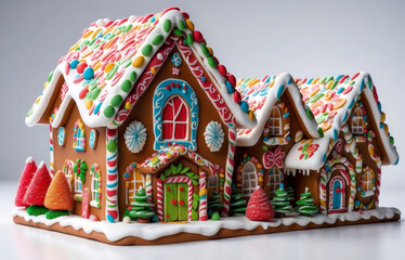 Colorful christmas gingerbread house on isolated background.
